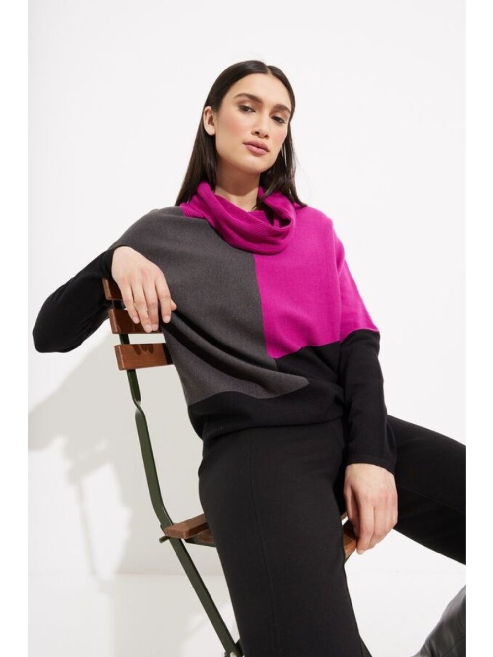 Joseph Ribkoff Color-block Cowl Neck Pullover Style 233954 Medium